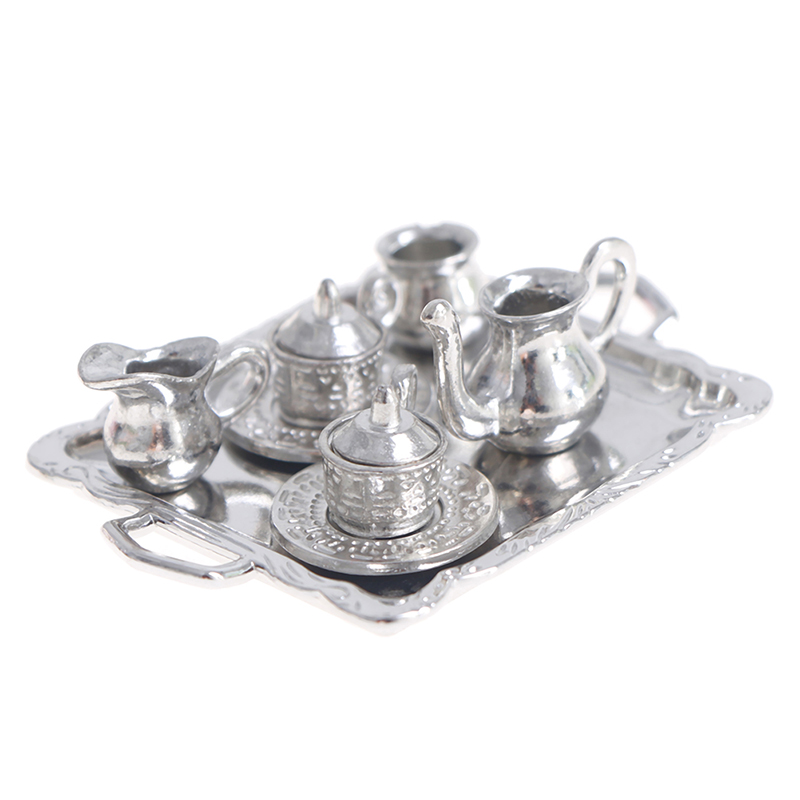 Play Kitchen Set - 1/12 인형 집 미니어처 실버 금속